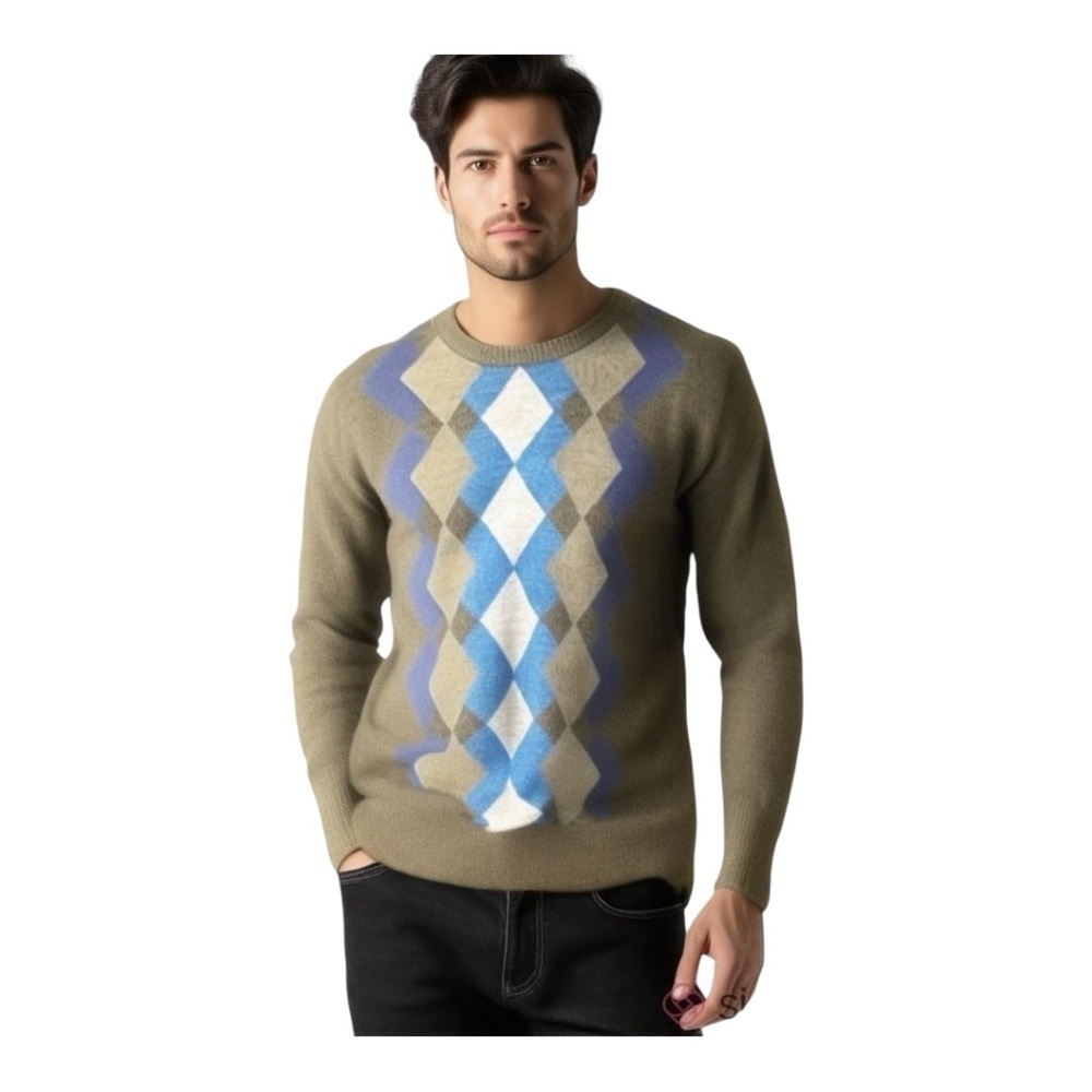 Tricots St Raphael Men’s Grey Crewneck Acrylic Sweater Blue Grey Diamond XXL